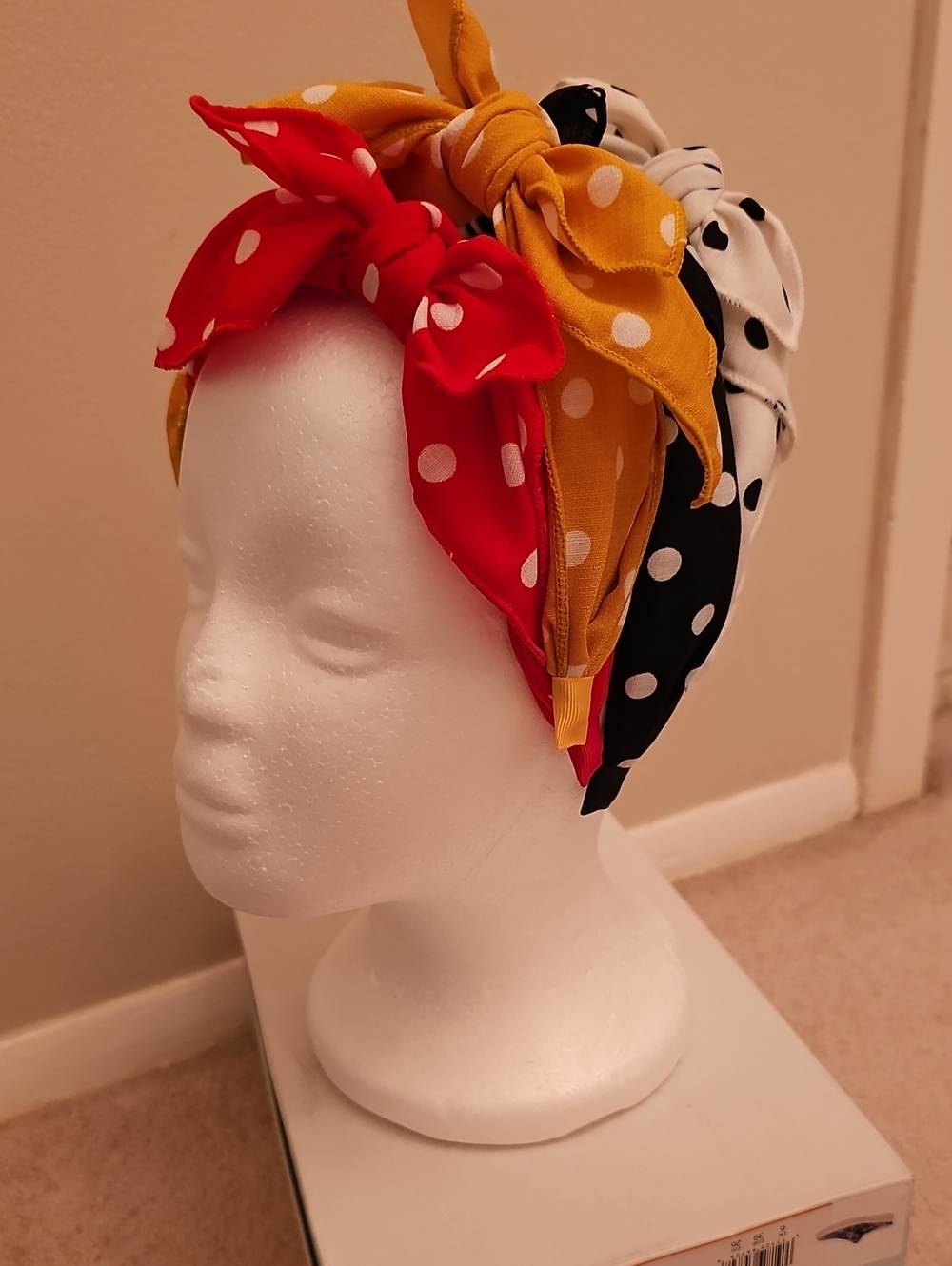Polka Dot Knot Headband SET Mustard, Black/White, RED